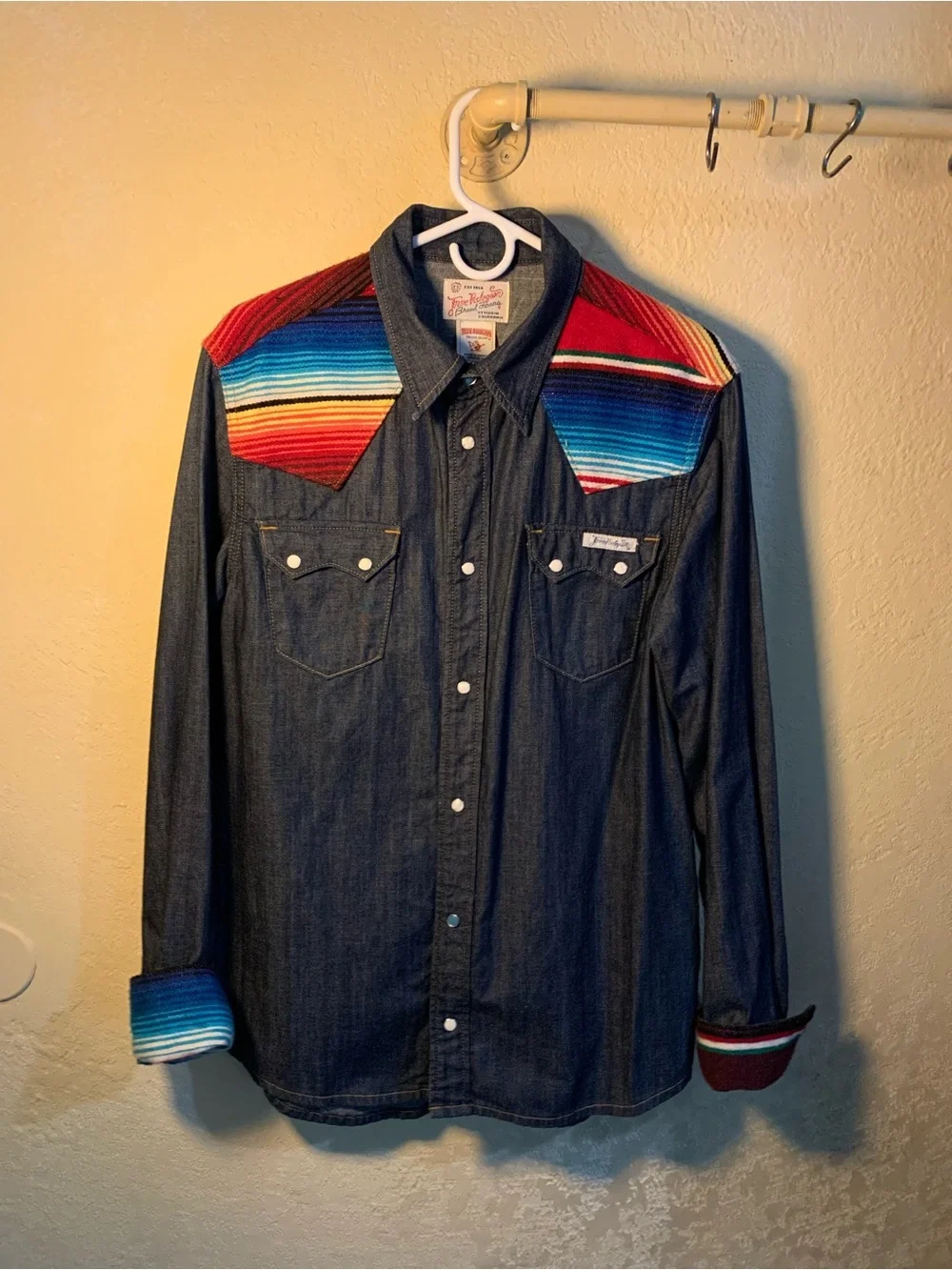 True Religion Denim Pearl/Turquoise Snap Western Shirt with Serape Yoke